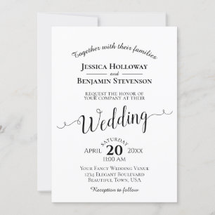 Invitation Noir & Blanc Classique Simple Mariage Élégant