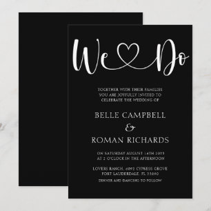 Invitation Noir & Blanc Coeur Calligraphie & Mariage Photo Da