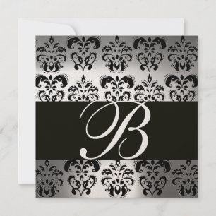 Invitation NOIR & BLANC DAMASK MONOGRAM champagne lune