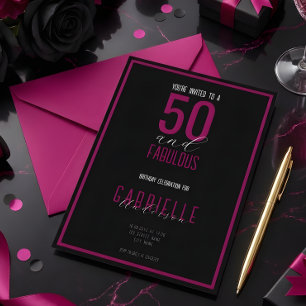 Invitation Noir Blanc Élégant 50 et Fantastique Anniversaire