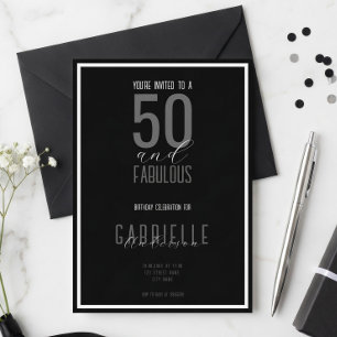 Invitation Noir Blanc Élégant 50 et Fantastique Anniversaire