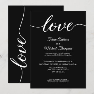 Invitation Noir Blanc Élégant Elopement Réception de mariage