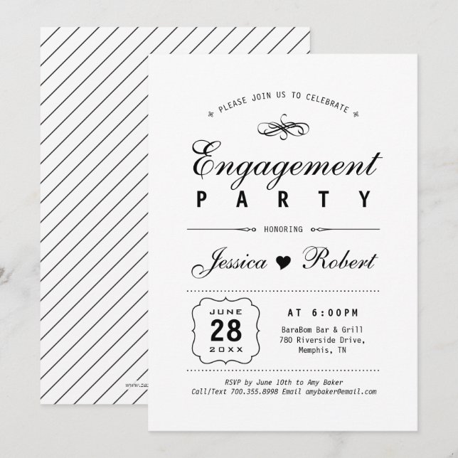 Invitation Noir & Blanc | Elegant Engagement Party (Devant / Derrière)