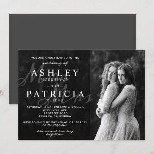 Invitation noir blanc élégant photo moderne mariage chic