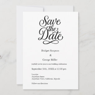 Invitation noir blanc Elegant Script Mariage sûr la date
