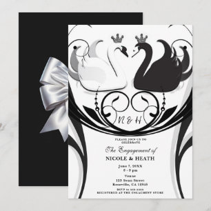 Invitation Noir & Blanc Élégante Princesse Cygne Fiançailles