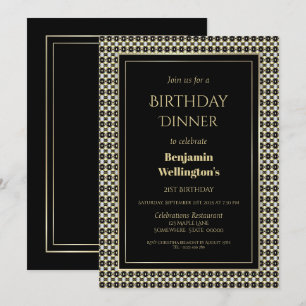 Invitation Noir Blanc et Or 21e anniversaire Dîner