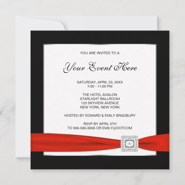 Invitation Noir blanc et rouge Toutes les occasions (Devant)