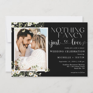 Invitation Noir Blanc Floral Mariage Casual Just Love
