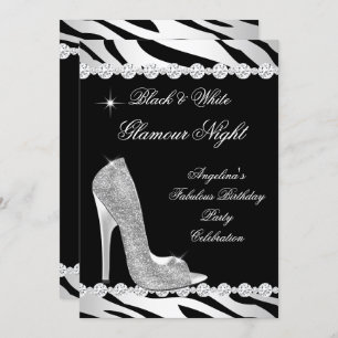 Invitation Noir Blanc Glamor Nuit Zèbre Parties scintillant T