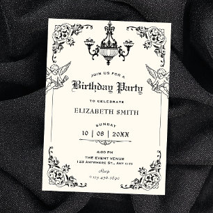Invitation Noir blanc gothique vintage anniversaire des archa