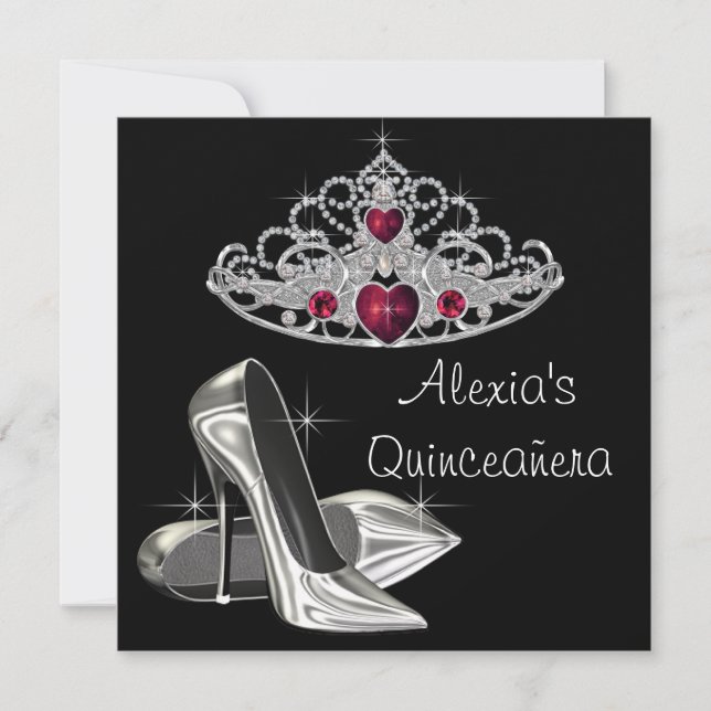 Invitation Noir Blanc Haut talons Rouge et Noir Quinceanera (Devant)
