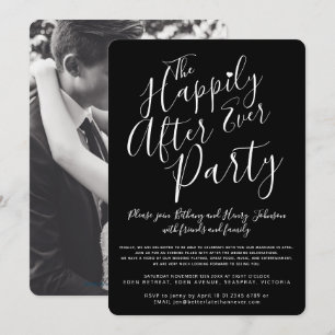 Invitation Noir blanc heureux jamais après la fête de mariage