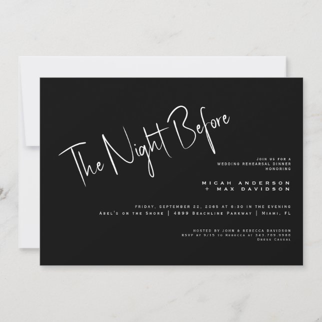 Invitation Noir & Blanc La Nuit Avant Le Dîner De La Répétiti (Devant)