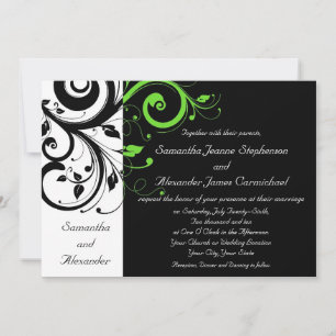 Invitation Noir/Blanc/Lime Vert Gras Mariage