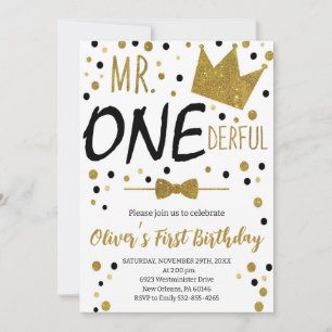 Invitation Noir & Blanc, M.Onederful Anniversaire, 1er Annive