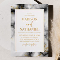 Noir Blanc Marbre Or élégant Mariage
