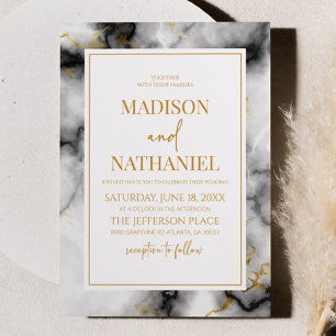 Invitation Noir Blanc Marbre Or élégant Mariage
