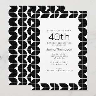 Invitation Noir & Blanc Mid Century Moderne Abstrait Annivers