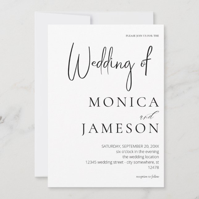Invitation Noir & Blanc Moderne 3 Mariage (Devant)