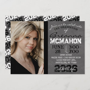 Invitation Noir & Blanc Moderne Chalkboard Graduation