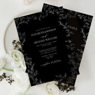 Invitation Noir & blanc moderne minimaliste feuille Détails M