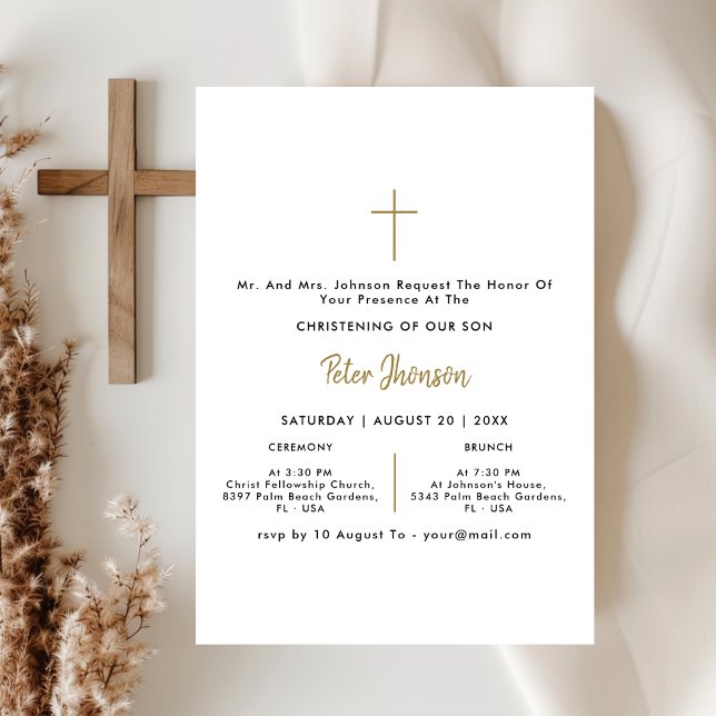 Invitation Noir Blanc & Or Genre Neutre Christening (Créateur téléchargé)