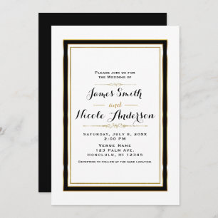 Invitation Noir Blanc & Or Minimal Chic Mariage élégant