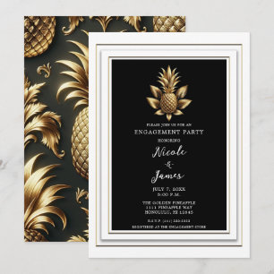 Invitation Noir Blanc & Or Tropical Engagement de l'ananas