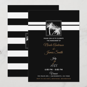 Invitation Noir Blanc Palmiers Tropicaux Moderne Fiançailles
