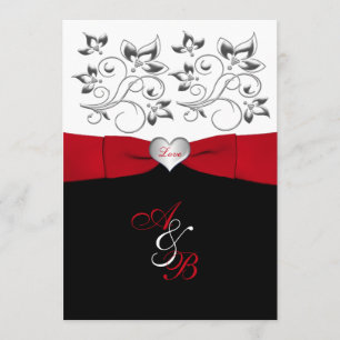 Invitation Noir Blanc Rouge Imprimé Ruban Mariage Invite
