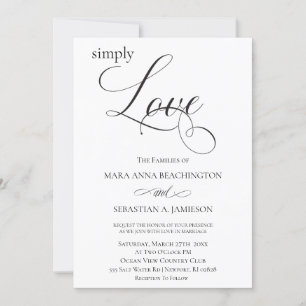 Invitation *~* Noir Blanc Simple Minimal Mariage moderne