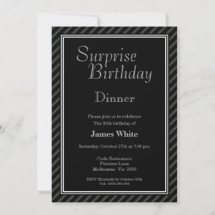 Invitation Noir & Blanc Surprise 30e anniversaire Dîner
