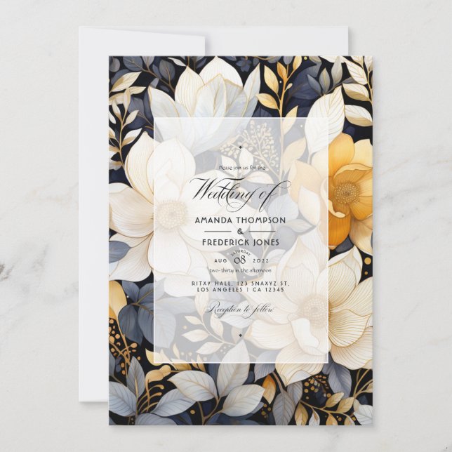 Invitation Noir, Blanc, Taupe Or et Mariage d'or Shimmery (Devant)