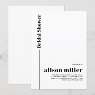 Invitation Noir, blanc typographie minimaliste douche nuptial