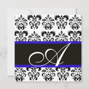 INVITATION NOIR, BLEU & BLANC DAMASK MONOGRAM