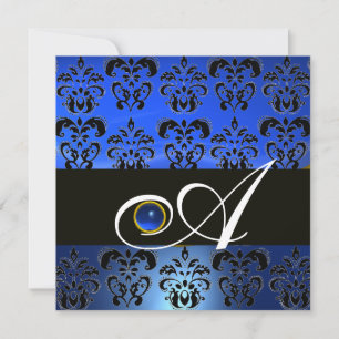 INVITATION NOIR BLEU DAMASK MONOGRAM SAPPHIRE