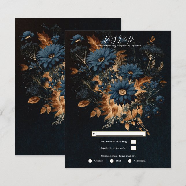 Invitation Noir bleu marine Noir Rustique Glam Boho Mariage R (Devant / Derrière)
