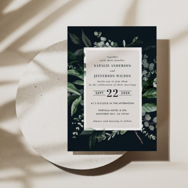 Invitation Noir botanique floral élégant détails de mariage Q (Créateur téléchargé)