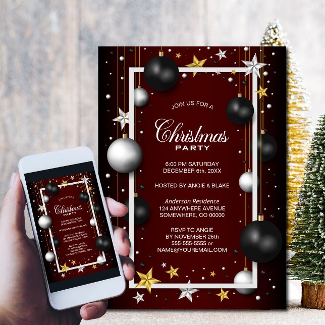 Invitation Noir Bourgogne fête de Noël (Créateur téléchargé)