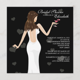 Invitation Noir chic d'invitation de Fête de la mariée de