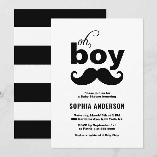 Invitation Noir classique C'est un Baby shower de moustache g (Devant / Derrière)