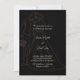 Invitation Noir classique Monogramme Élégant Mariage propre I