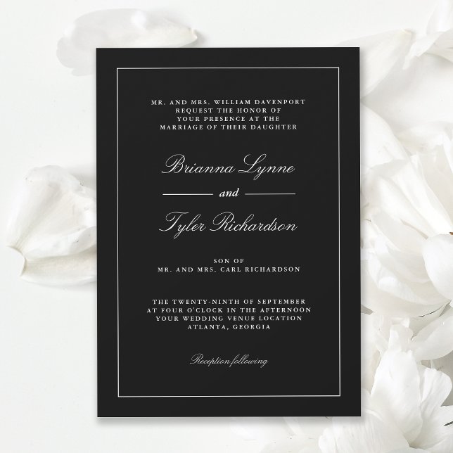 Invitation Noir classique Simple élégant Mariage formel (Available in both printed and instant download digital formats.)
