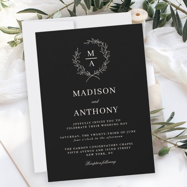 Invitation Noir classique Simple Élégant Mariage Monogramme (Créateur téléchargé)