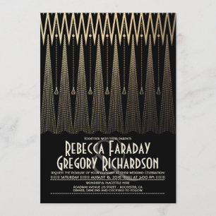 Invitation Noir d'art déco et mariage chic de Gatsby d'or