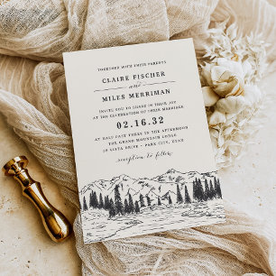 Invitation Noir de cendre   Mariage d'esquisse de montagne