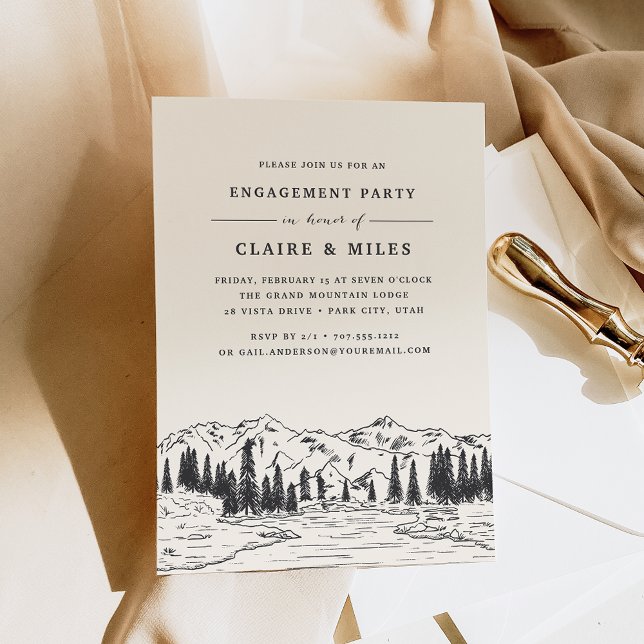 Invitation Noir de cendre | Mountain Sketch Engagement Party (Créateur téléchargé)