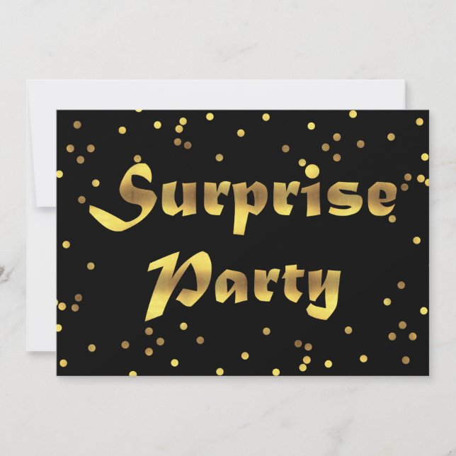 Invitation Noir de confettis de feuille d'or de Faux (Devant)