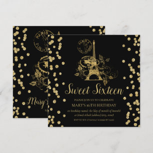 Invitation Noir de confettis de parties scintillantes de